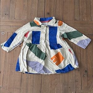 Bobo choses geometric knit dress 6-12 months ecru collared button front
